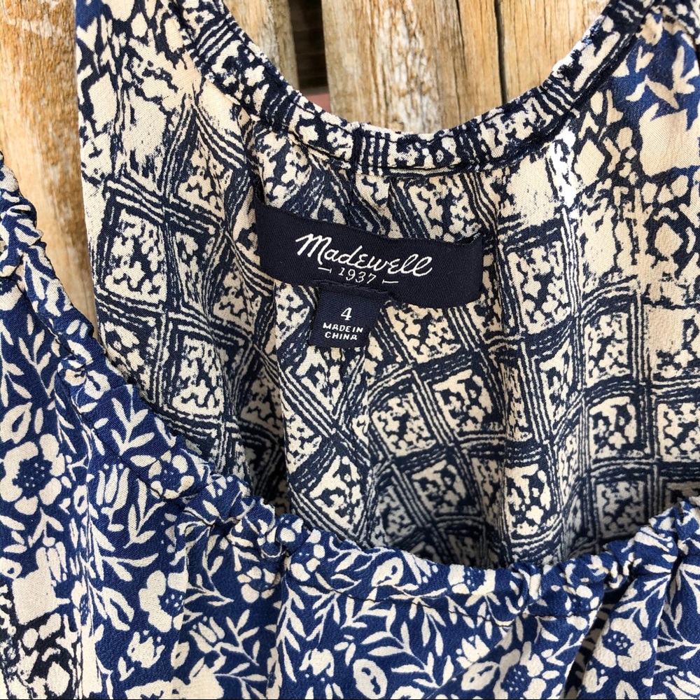 Madewell 100% Silk Tank Blue Cream Pattern - Picture 6 of 7